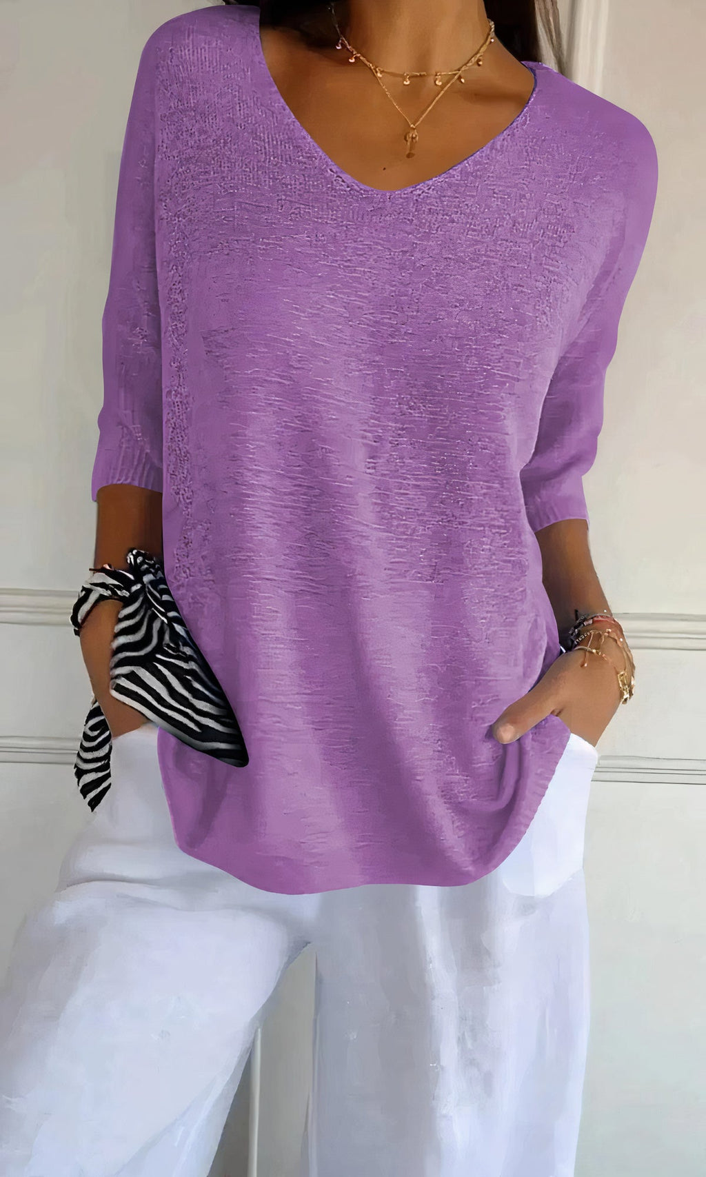 Casual Gestrickter V-Ausschnitt Top