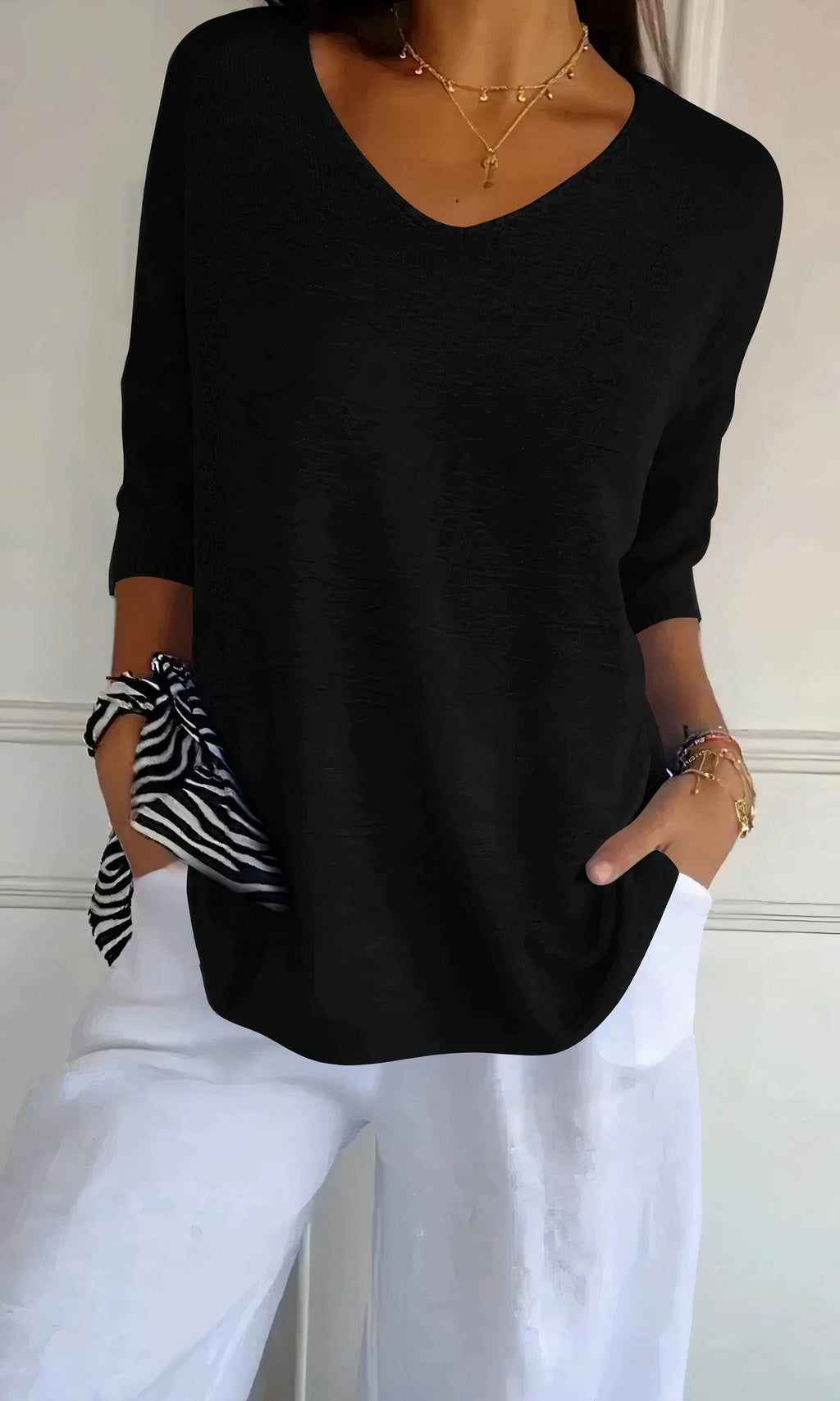 Casual Gestrickter V-Ausschnitt Top