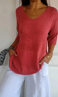 Casual Gestrickter V-Ausschnitt Top