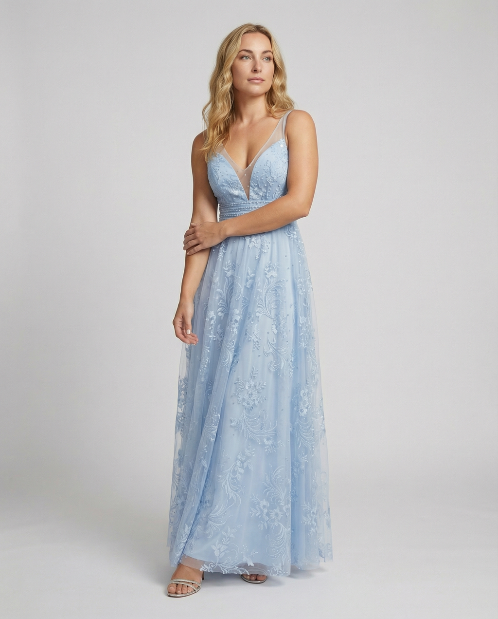 Elegantes Damen Mesh-Kleid mit V-Ausschnitt für Party & Events