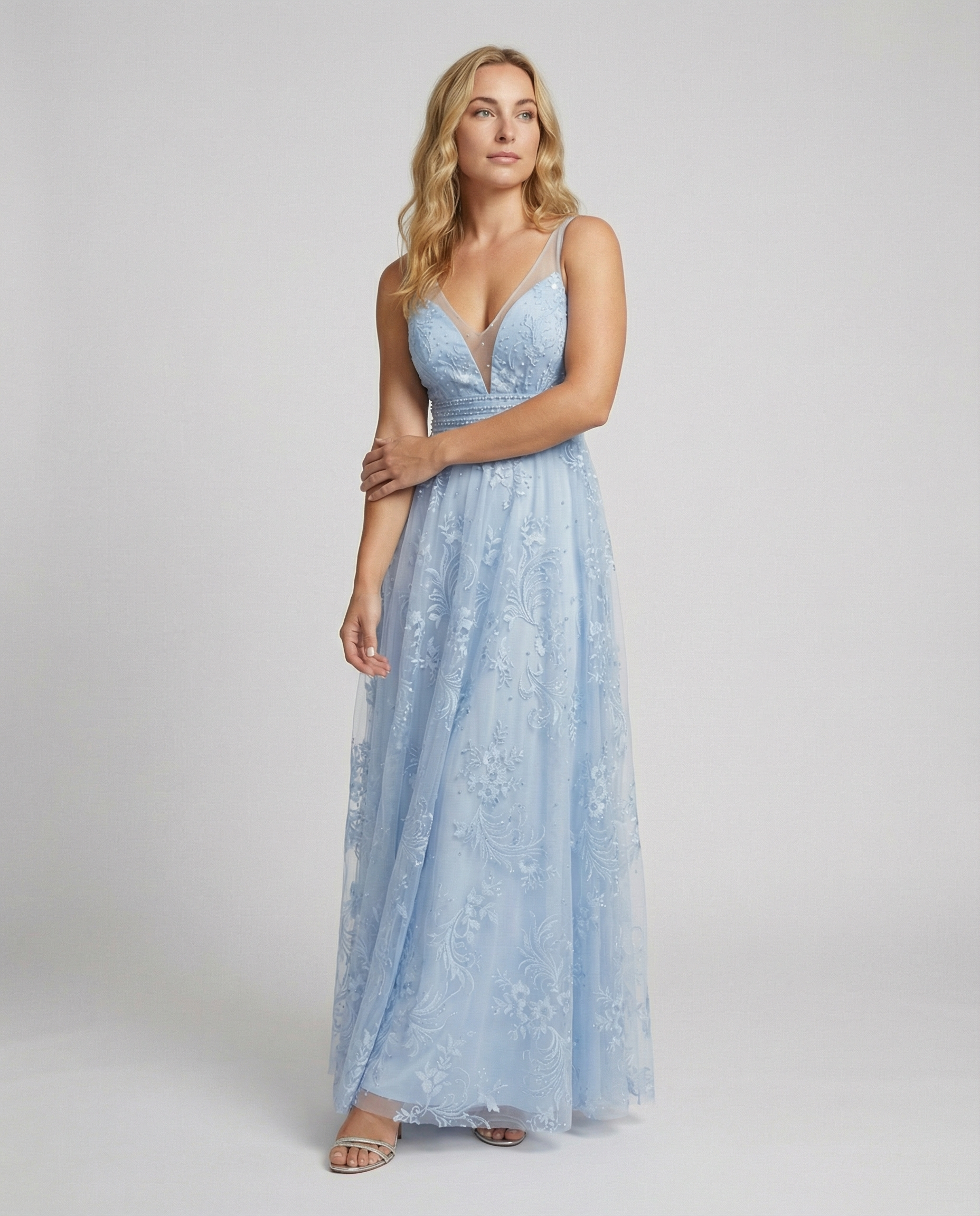 Elegantes Damen Mesh-Kleid mit V-Ausschnitt für Party & Events