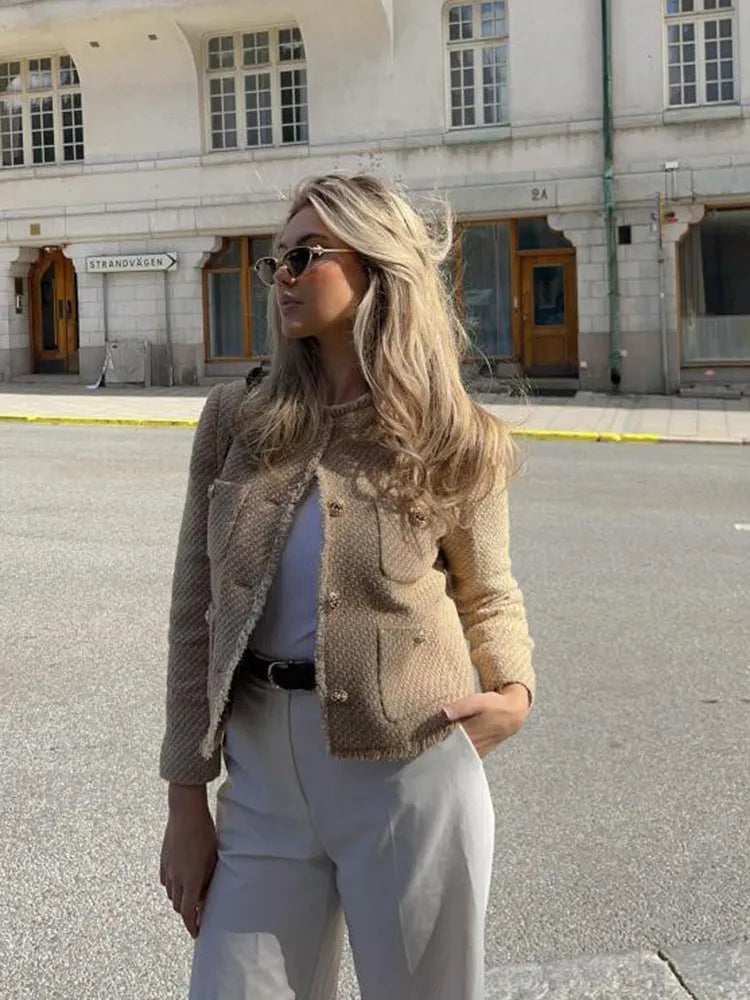 Elegante Tweed Cropped Jacke
