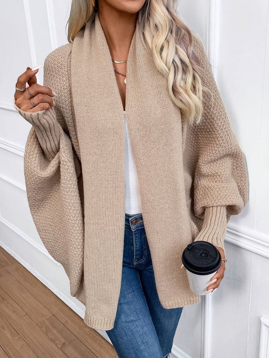 Damen Lange Cashmere Cardigan mit Langen Ärmeln