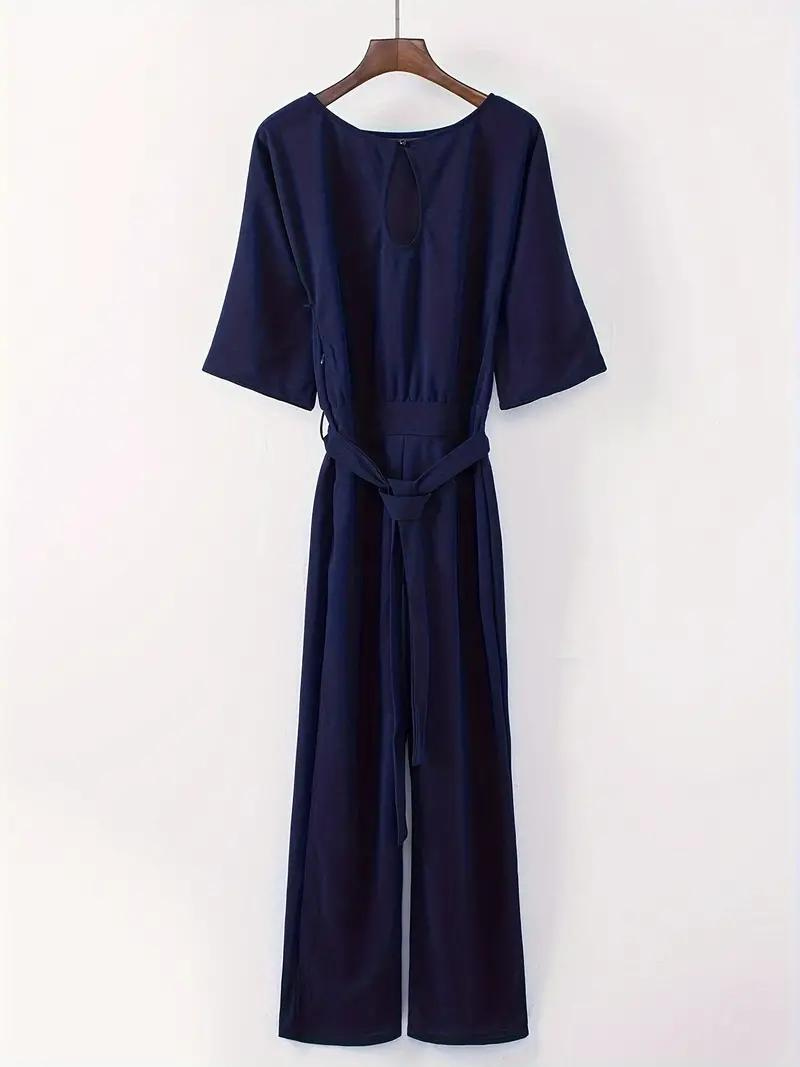 Jumpsuit Weite Beinform Taillengürtel Dreiviertelärmel Elegante Passform