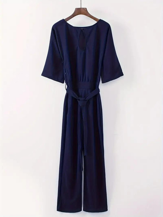 Jumpsuit Weite Beinform Taillengürtel Dreiviertelärmel Elegante Passform