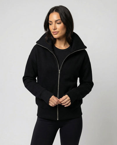 Eleganter Damen Strick Cardigan mit Doppelreißverschluss und hohem Kragen