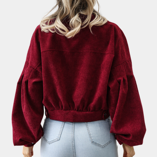 Rippstoff Damenjacke mit Kurzer Passform und Knöpfen