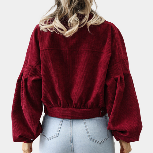 Rippstoff Damenjacke mit Kurzer Passform und Knöpfen