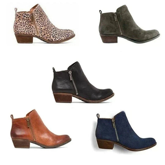 Stiefeletten | Blockabsatz | Flacher Absatz | Lederstiefel | Damenstiefel
