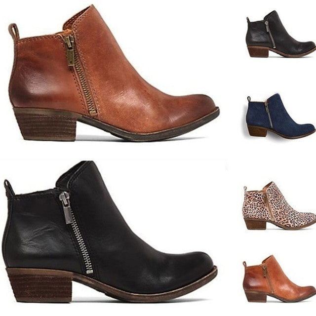 Stiefeletten | Blockabsatz | Flacher Absatz | Lederstiefel | Damenstiefel