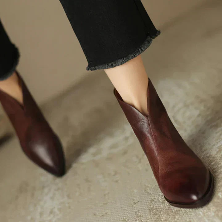 Damenstiefelette Aus Leder mit Blockabsatz