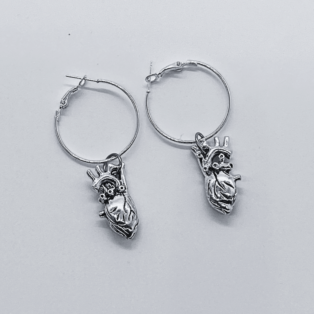 Silver Anatomical Heart Charm Hoop Earrings | Shop Nory