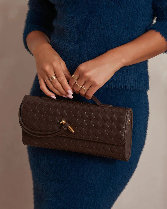 Kaffee Damen Handtasche mit Geflochtenem Design