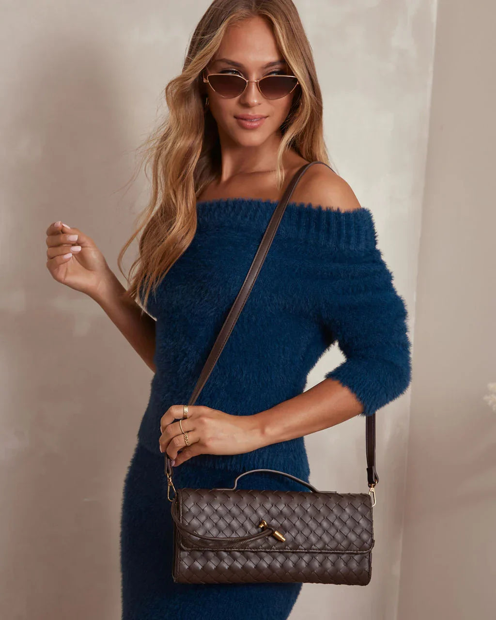 Kaffee Damen Handtasche mit Geflochtenem Design
