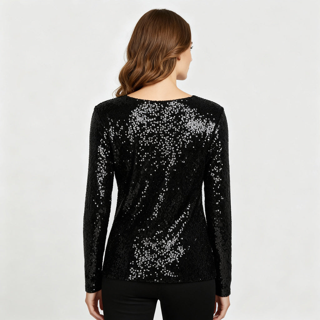 Glitzernde Party Eleganz V Ausschnitt Top Damen
