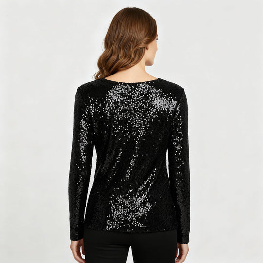 Glitzernde Party Eleganz V Ausschnitt Top Damen