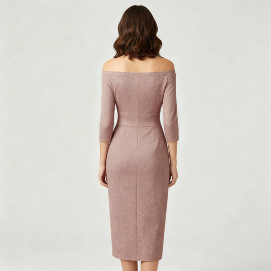 Elegantes Hochzeitsgast Kleid Off Shoulder Lang Satin | Shop Nory