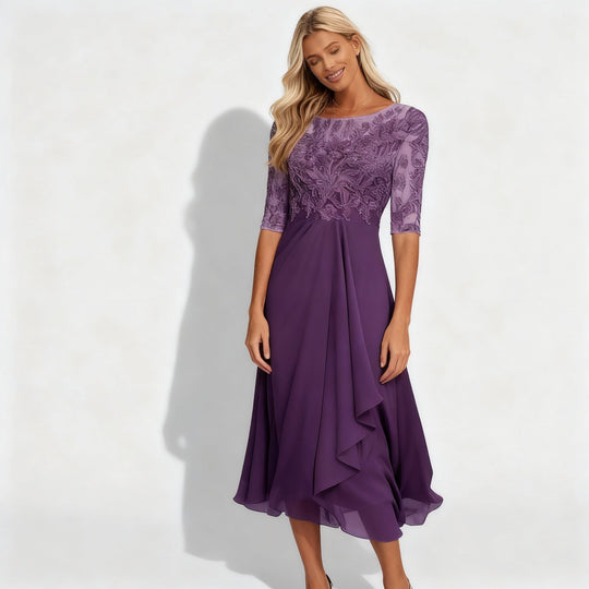 Damen Feminin Fallendes Chiffon Midikleid mit Fließendem Schnitt