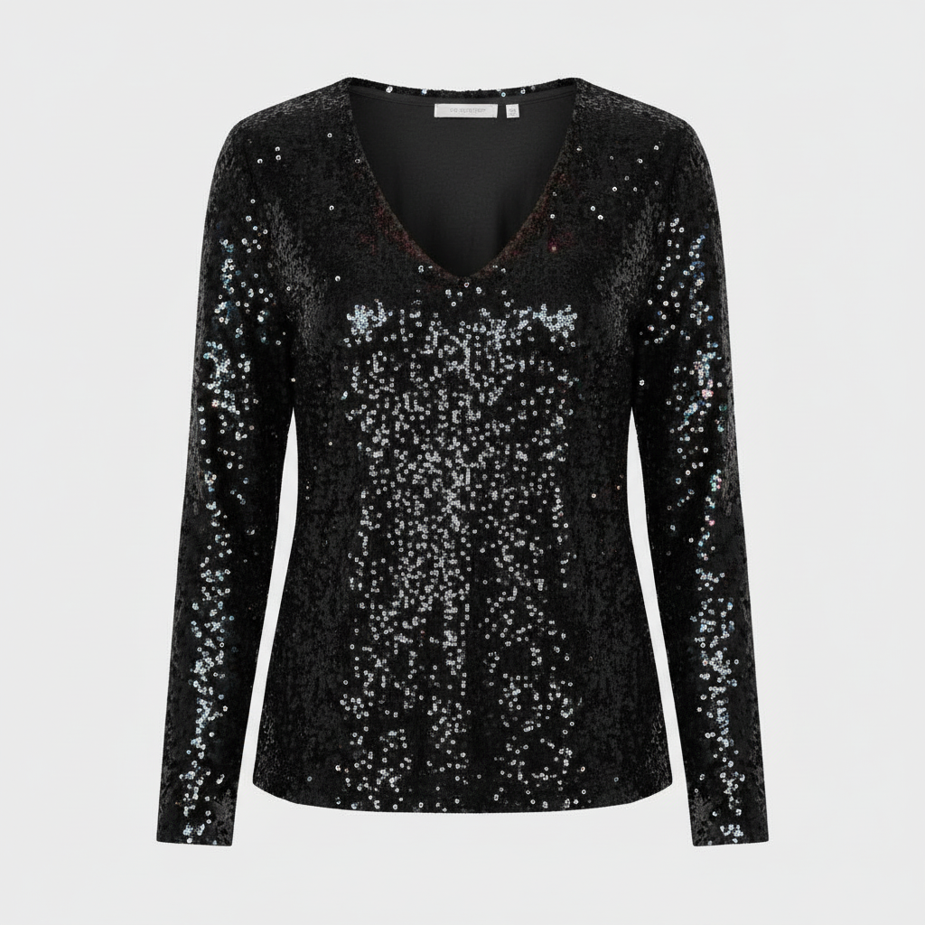 Glitzernde Party Eleganz V Ausschnitt Top Damen
