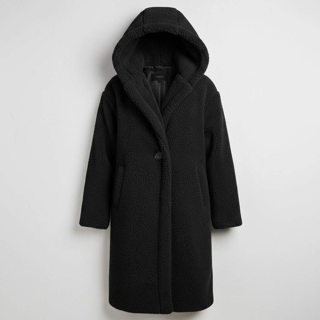 Modischer Teddy Mantel Damen Komfort Langer Mantel Kapuze | Shop Nory