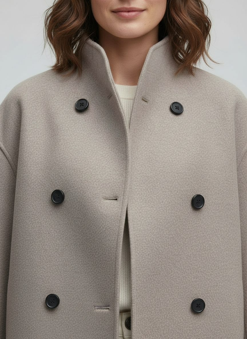 ShopNory | Damenjacke – Kurze Wolljacke in Beige mit Stehkragen & Knopfverschluss