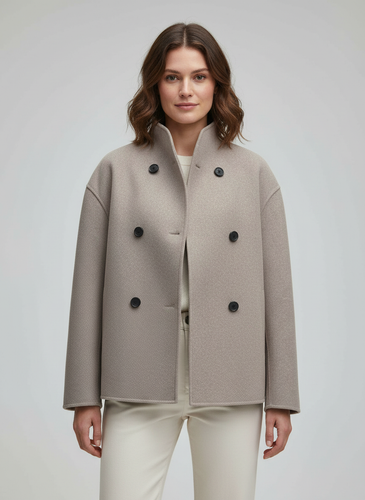 ShopNory | Damenjacke – Kurze Wolljacke in Beige mit Stehkragen & Knopfverschluss