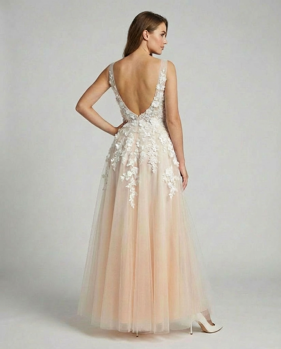 Elegantes Hochzeitskleid Stickerei Langer Rock