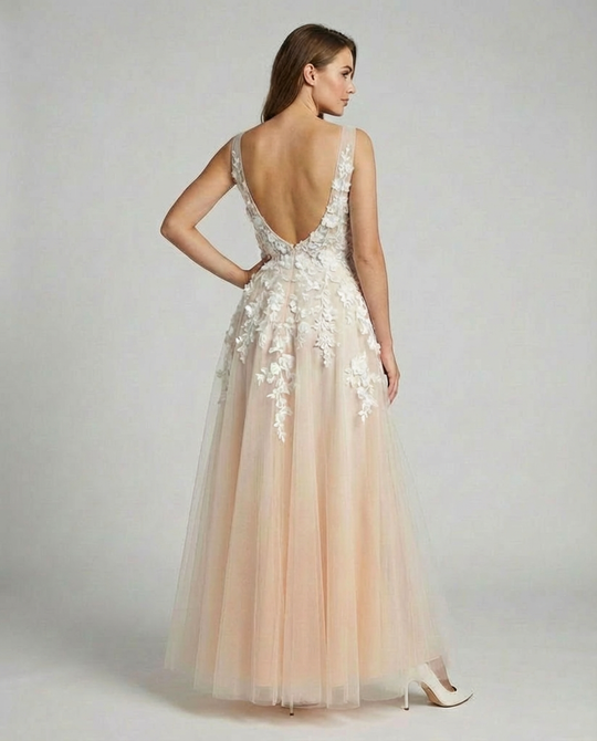 Elegantes Hochzeitskleid Stickerei Langer Rock