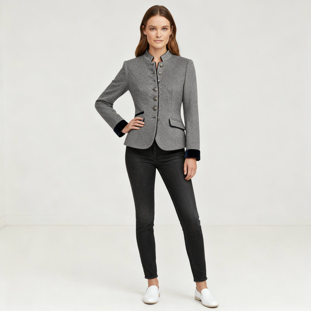 Klassische Strukturierte Premium Komfort Wolljacke Damen