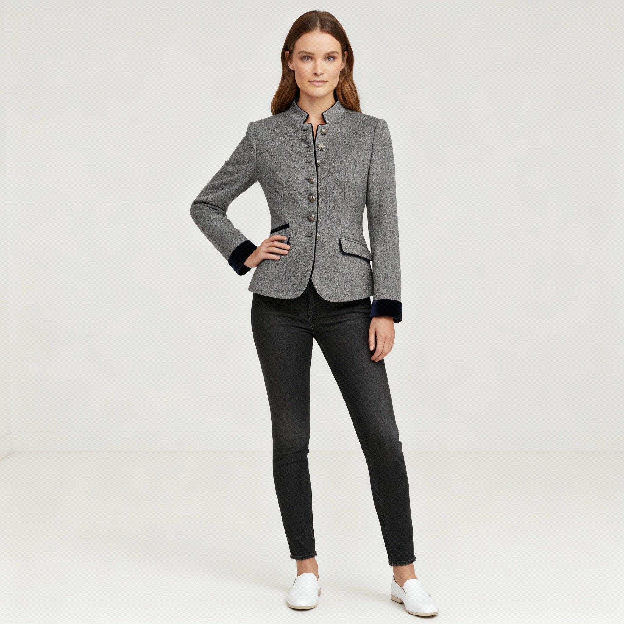 Klassische Strukturierte Premium Komfort Wolljacke Damen