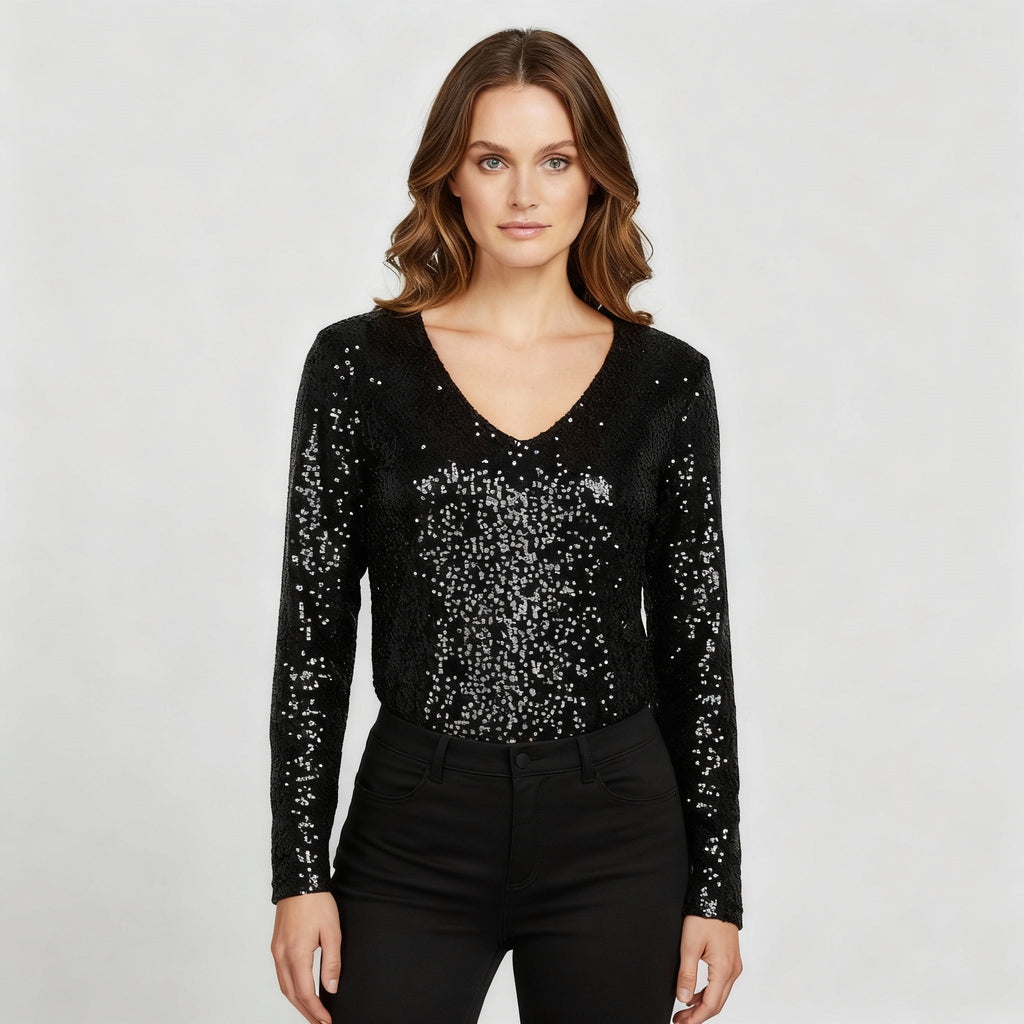 Glitzernde Party Eleganz V Ausschnitt Top Damen
