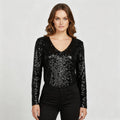 Glitzernde Party Eleganz V Ausschnitt Top Damen