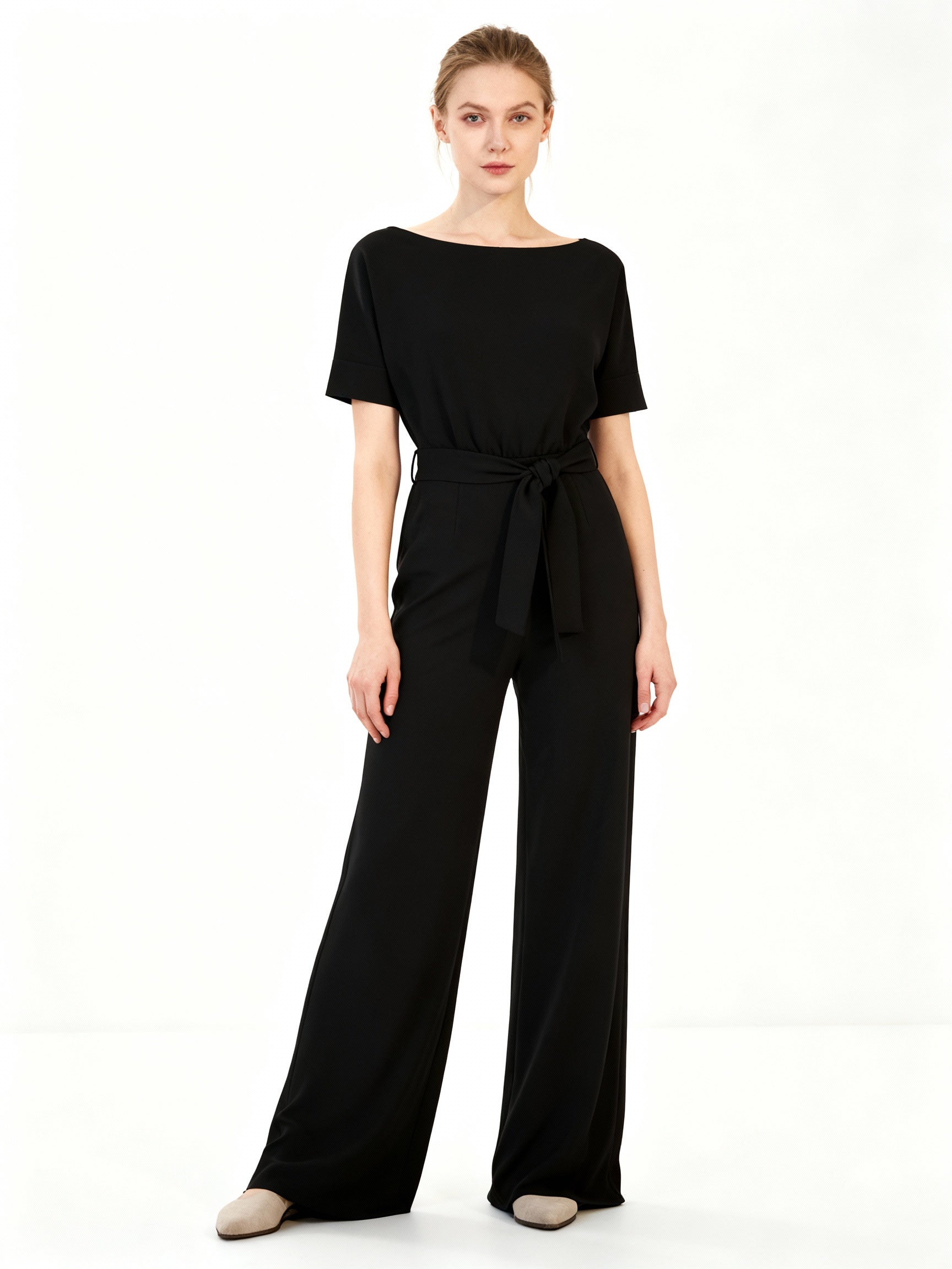 Damen Jumpsuit | Gerader Schnitt, Hohe Taille, Lang, Strickmaterial
