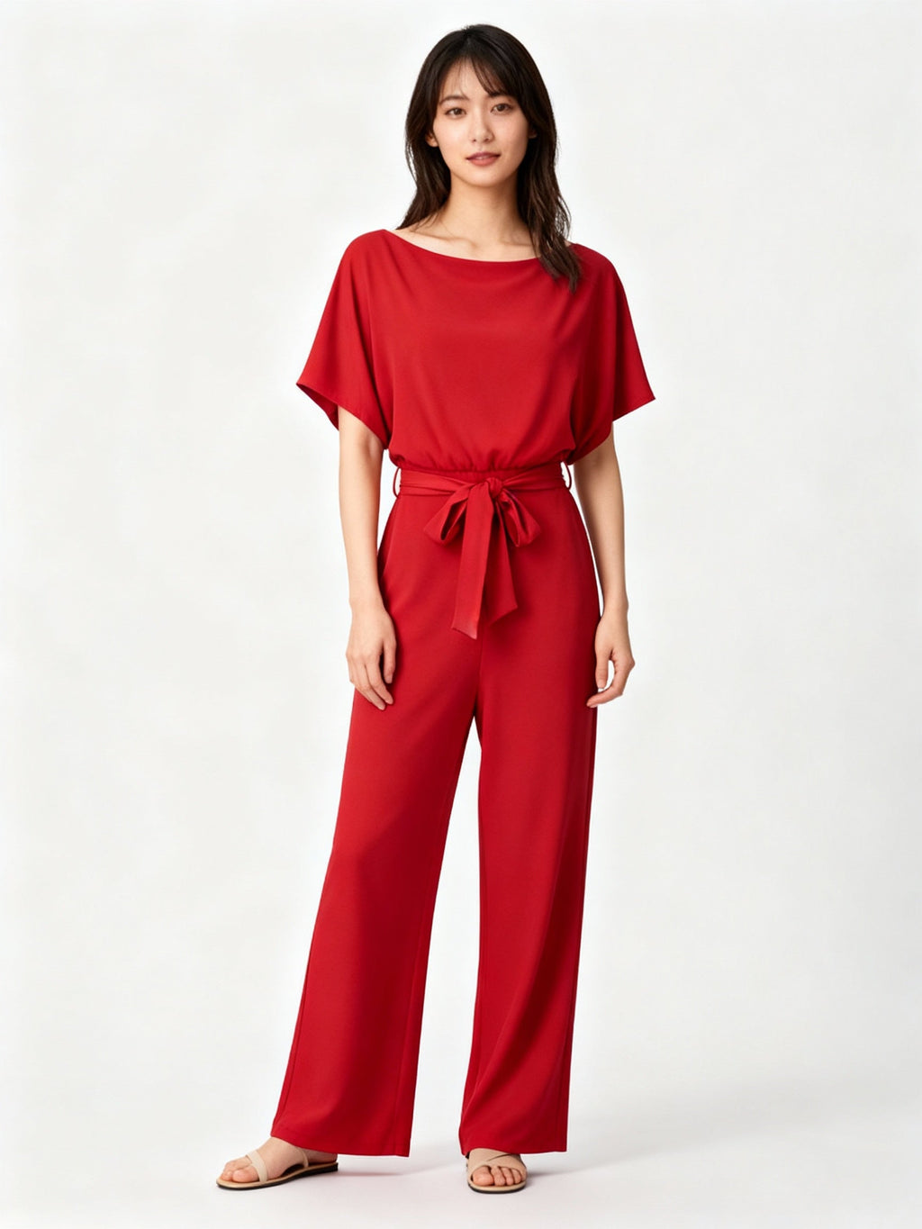 Damen Jumpsuit | Gerader Schnitt, Hohe Taille, Lang, Strickmaterial