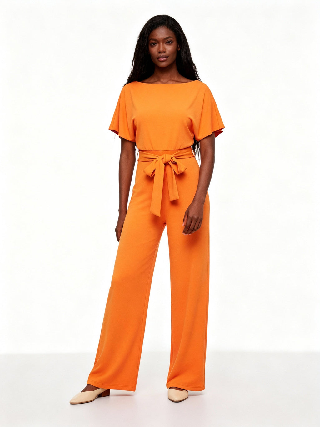 Damen Jumpsuit | Gerader Schnitt, Hohe Taille, Lang, Strickmaterial