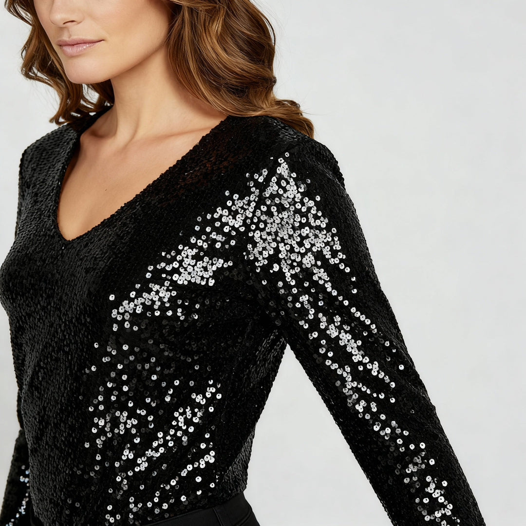 Glitzernde Party Eleganz V Ausschnitt Top Damen