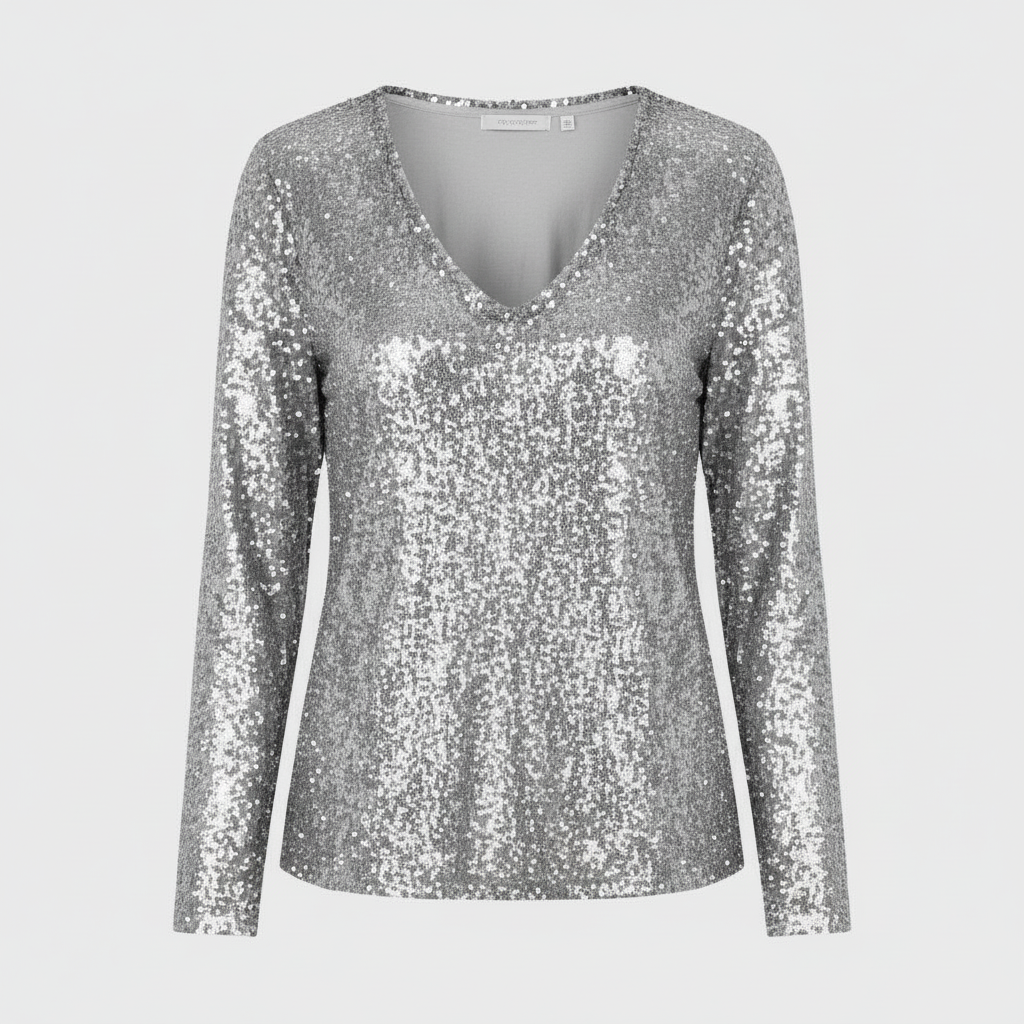 Glitzernde Party Eleganz V Ausschnitt Top Damen