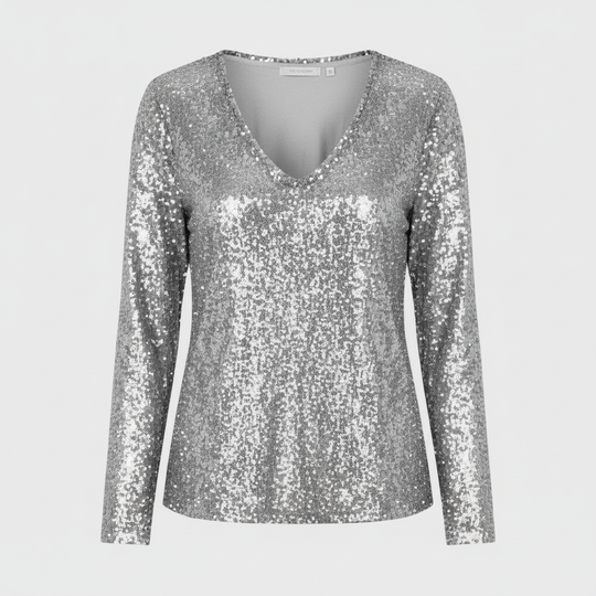 Glitzernde Party Eleganz V Ausschnitt Top Damen