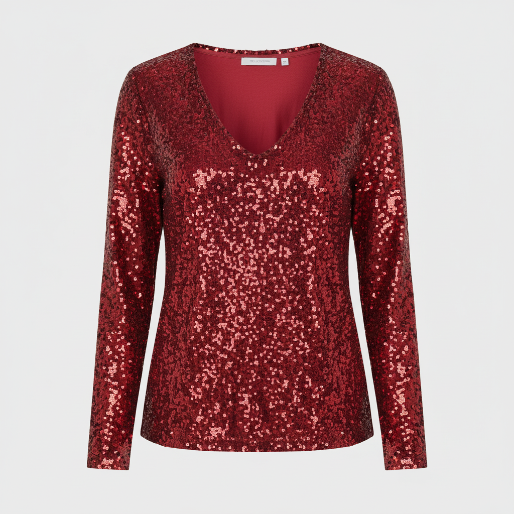 Glitzernde Party Eleganz V Ausschnitt Top Damen