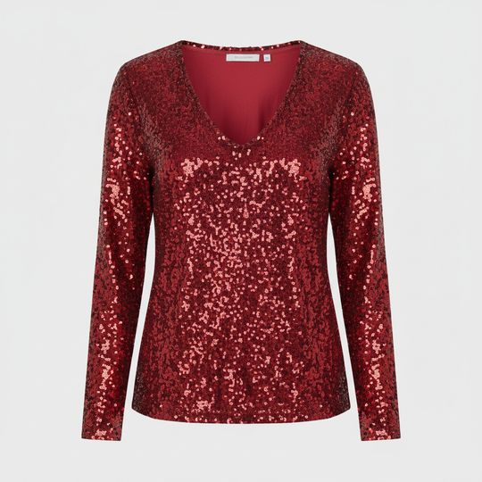 Glitzernde Party Eleganz V Ausschnitt Top Damen