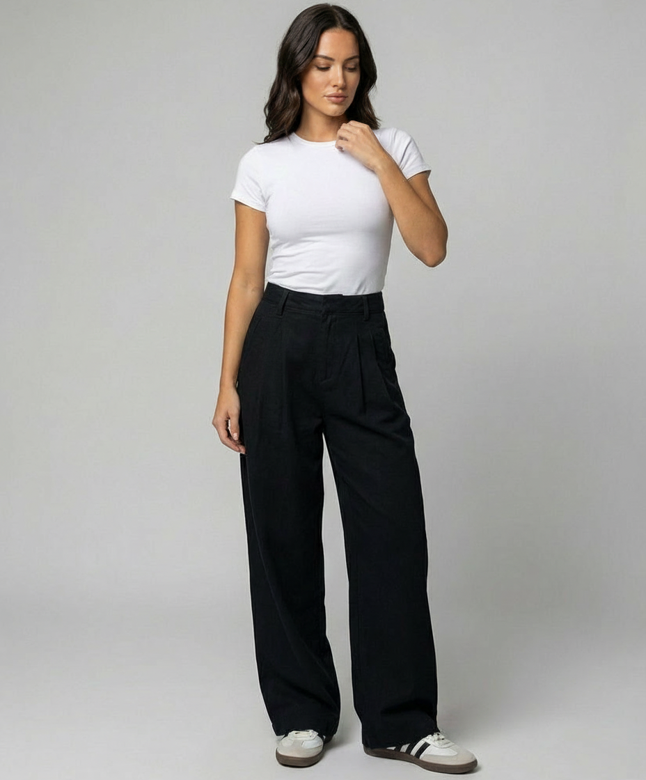 Schwarze High Waist Jeans Übergröße Lockerer Schnitt Gerade Damen Hose