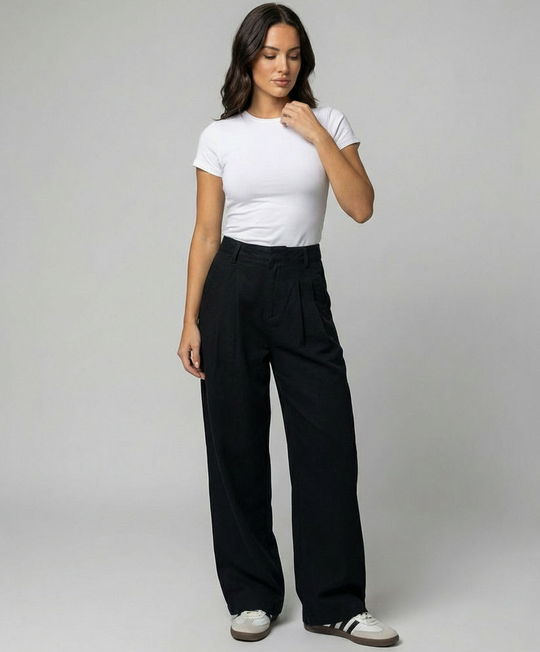Schwarze High Waist Jeans Übergröße Lockerer Schnitt Gerade Damen Hose