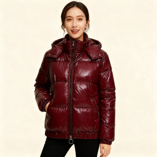 Damen glänzende Winterjacke mit Kapuze – Wasserabweisend & Wärmeisoliert – ShopNory
