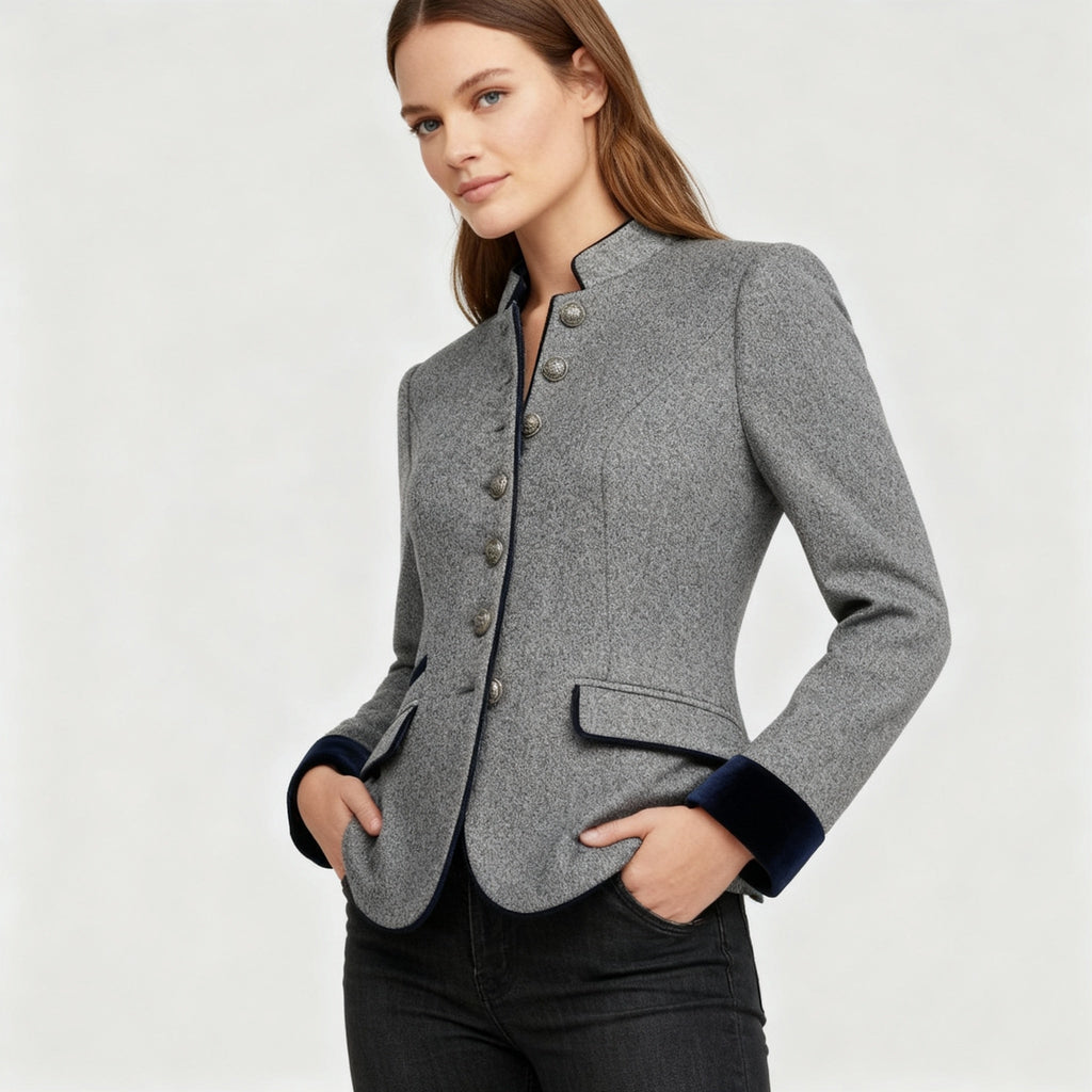 Klassische Strukturierte Premium Komfort Wolljacke Damen