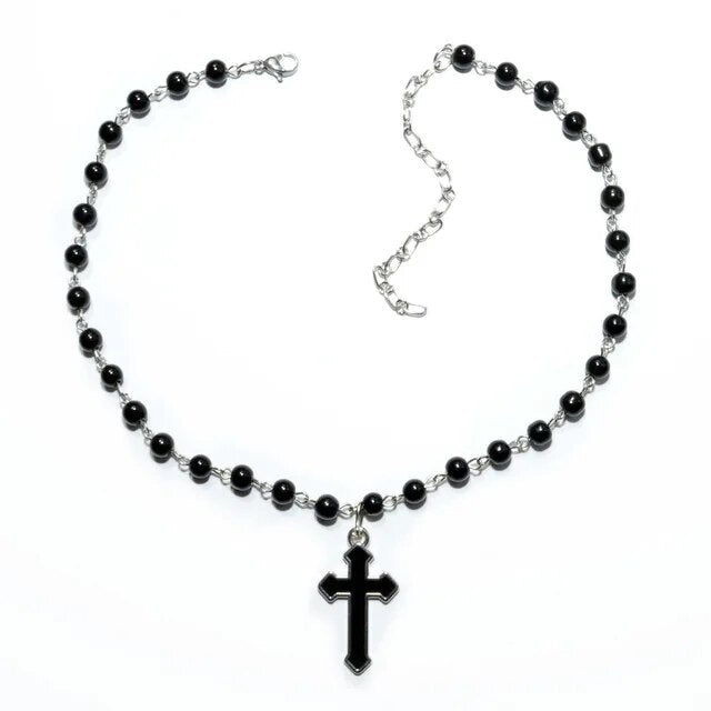 Silberne Gothische Perlen Kreuz Anhänger Halskette | Shop Nory