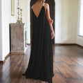 Chloë - Damen Maxikleid im Boho-Stil mit V-Ausschnitt, ärmellos, Sommer, einfarbig, lockere Passform