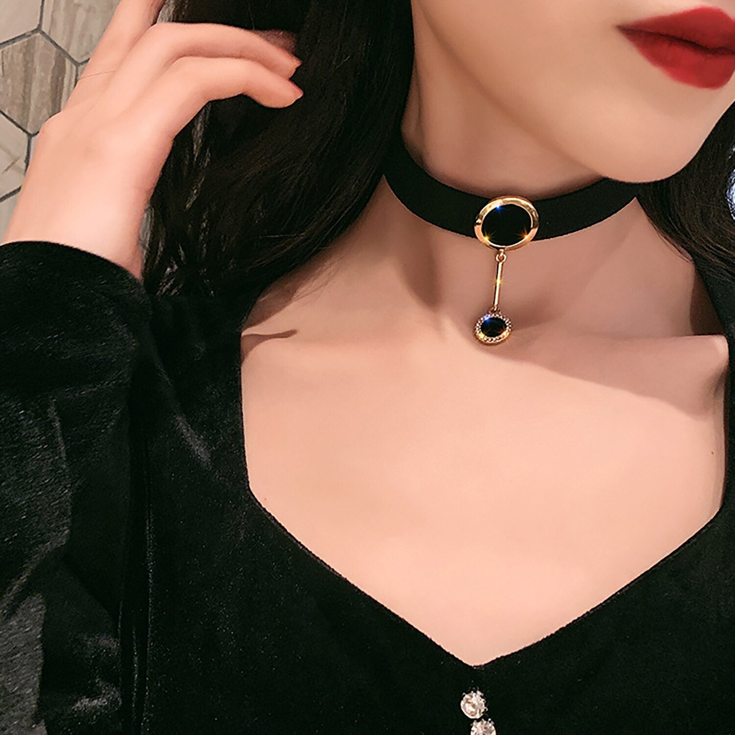 Schwarze übertriebene Flanell Choker Halskette | Shop Nory