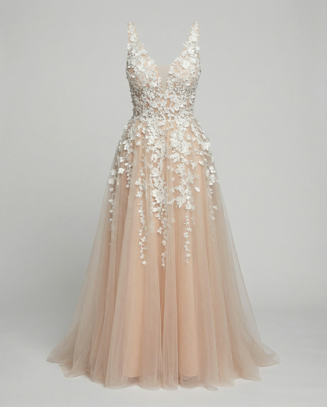 Elegantes Hochzeitskleid Stickerei Langer Rock