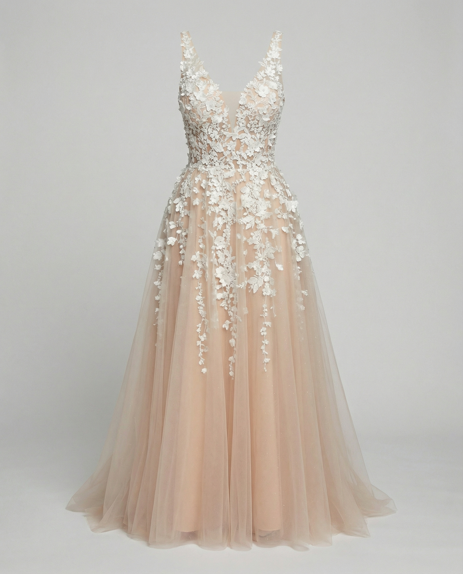 Elegantes Hochzeitskleid Stickerei Langer Rock