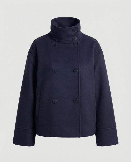 Damen Modische Cropped Jacke mit hohem Kragen und doppelter Knopfleiste
